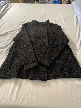 Eileen Fisher Black Textured Cotton Blend Collar Jacket